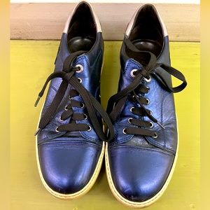 Lanvin Metallic Blue Leather Sneakers Size M7/W8.5